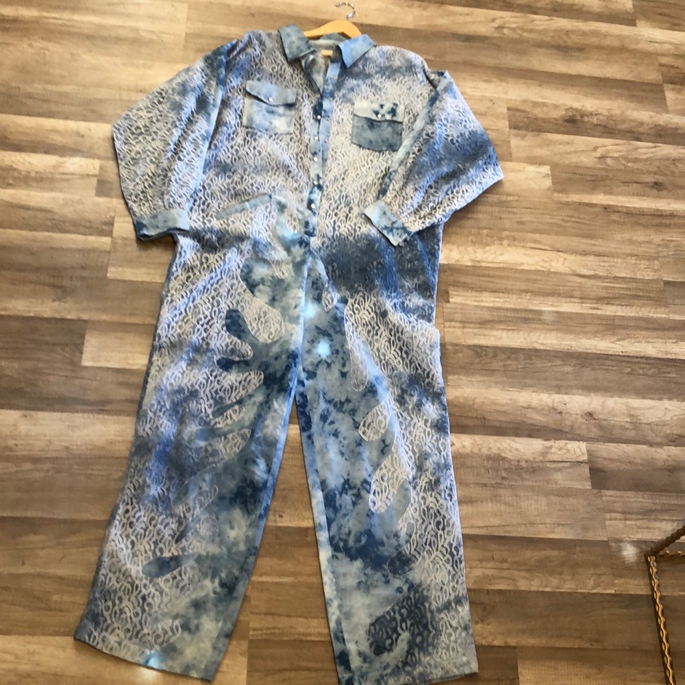 Lace Embroidered Denim Mechanic Jumpsuit